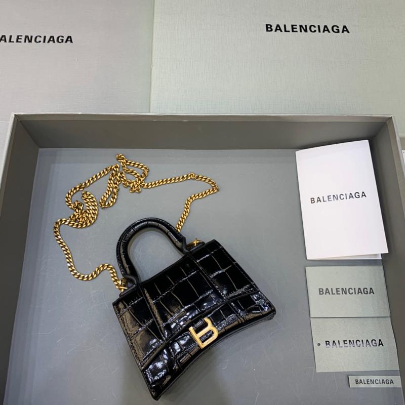 Balenciaga Bags 664676 crocodile pattern gold buckle black